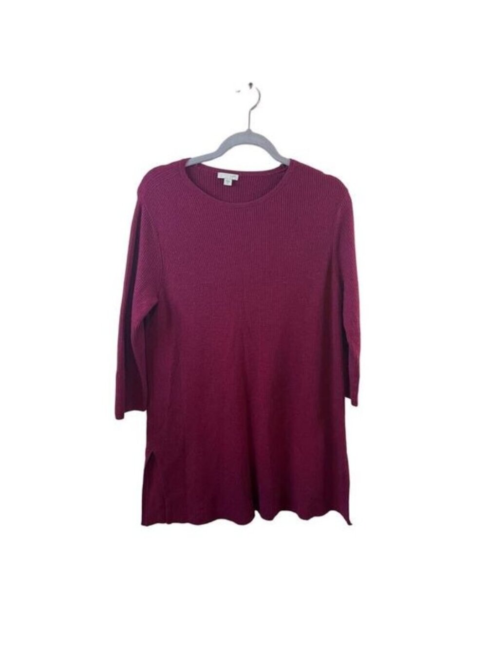 J.Jill Merlot Ribbed Sweater Tunic 3/4 Sleeves Size M Nylon Wool Acrylic Blend